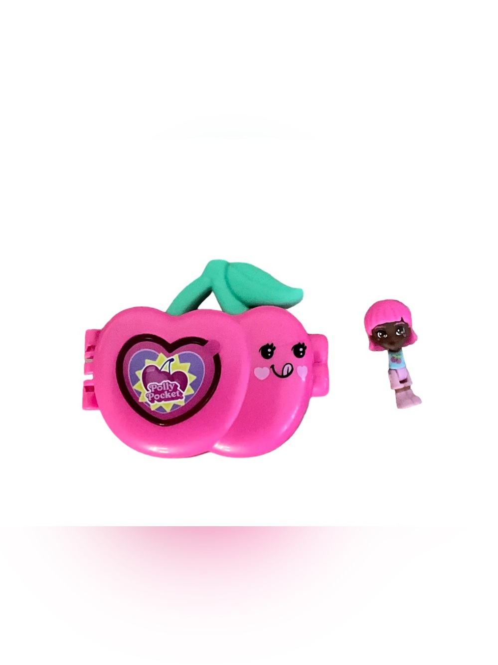 Polly Pocket Fruit Friend Pink Cherry Compact Mini Doll Playset Vintage Style